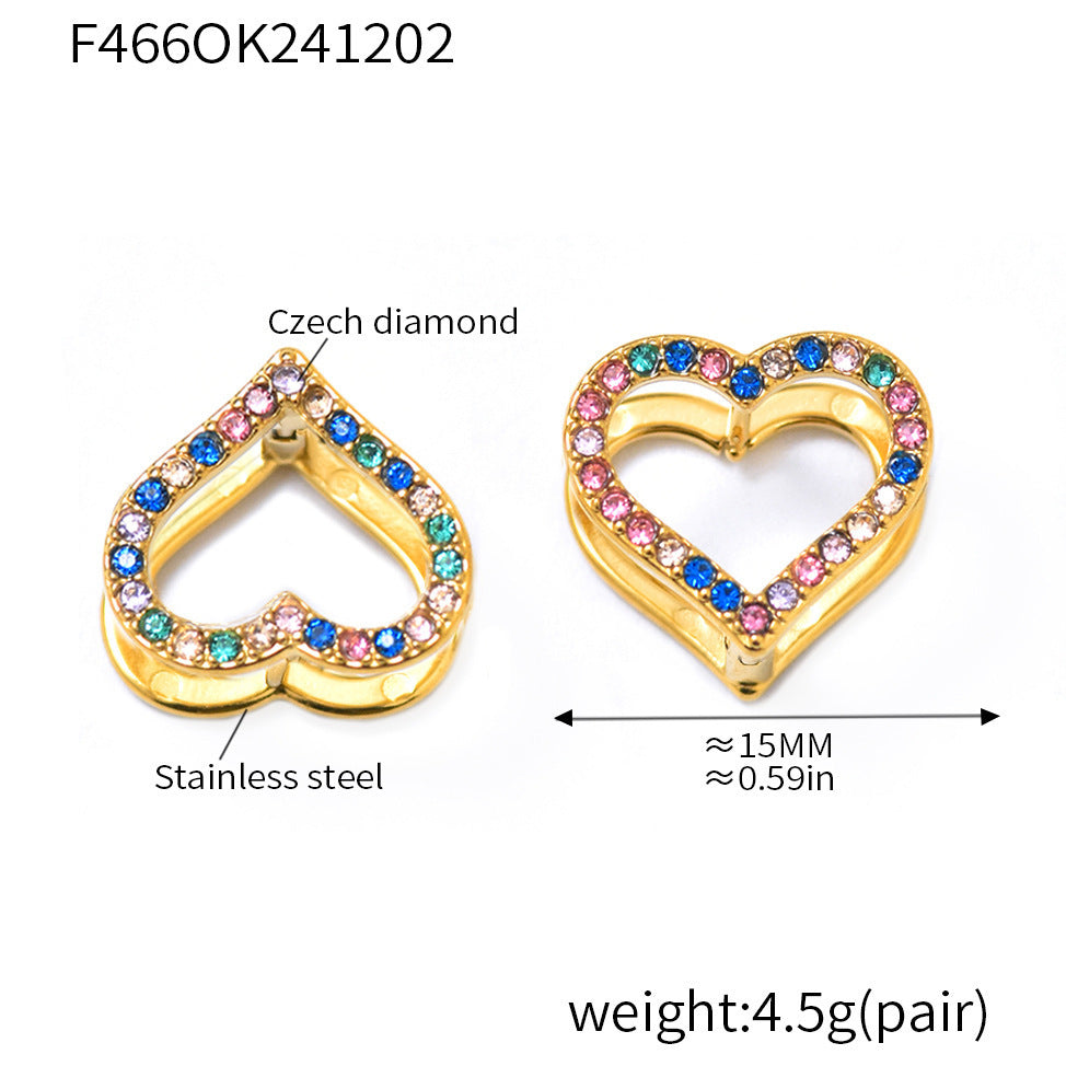 Stainless Steel Double-sided Love Color Zircon Earrings