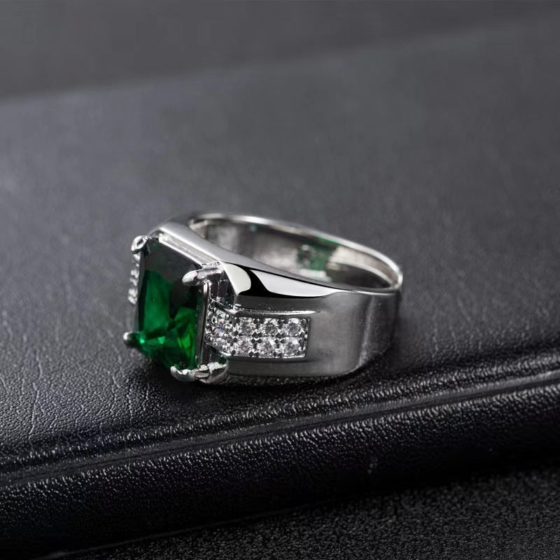 Diamond Green Pointed Crystal Trendy Men's Ring