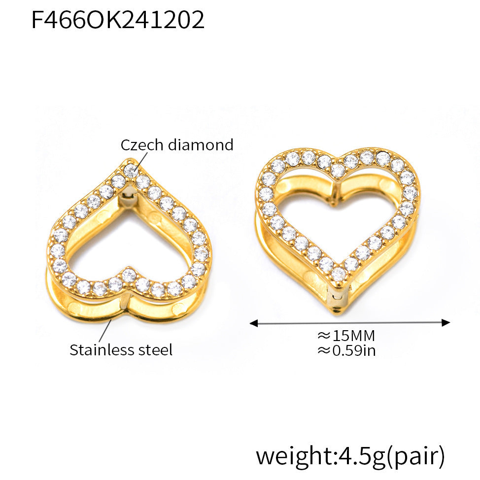 Stainless Steel Double-sided Love Color Zircon Earrings