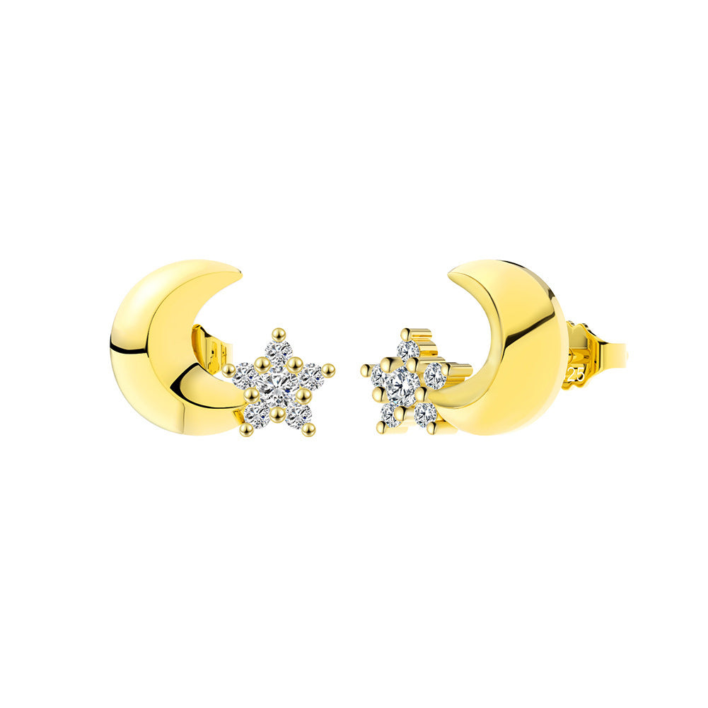 Sun Moon Star Zircon-encrusted Stud Earrings Female Small And Simple