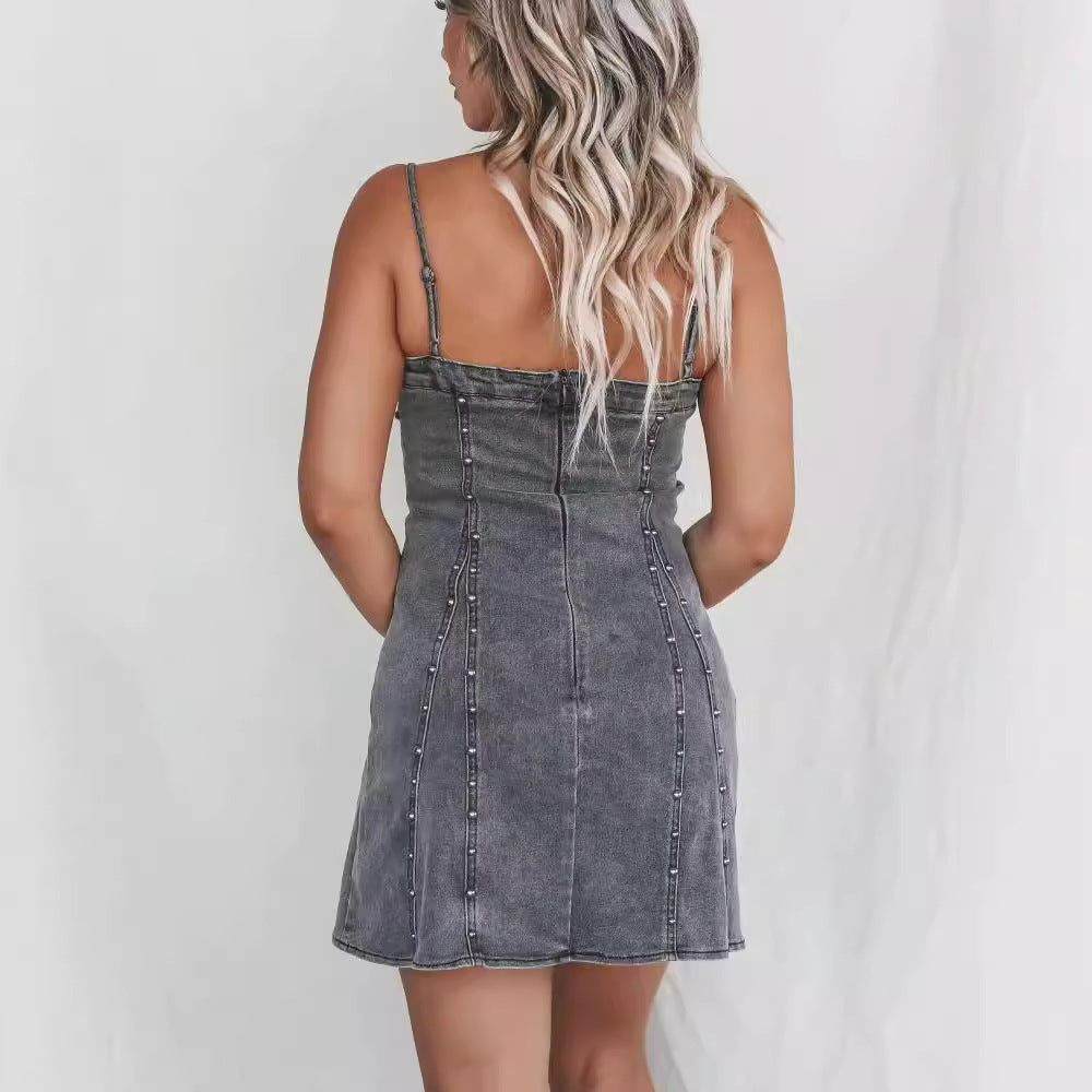 Stretch Denim Sexy Bandeau Slim-fit Dress Women's Clothing