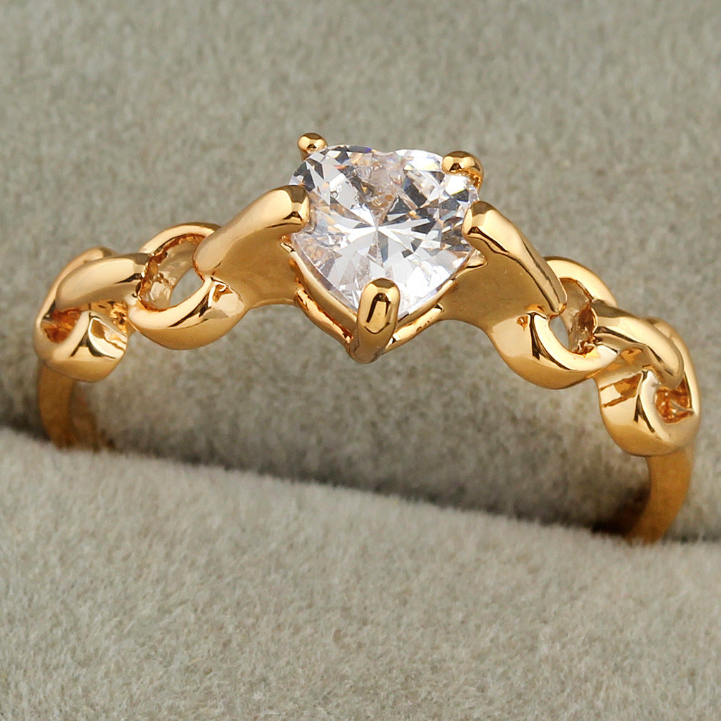 Trend Chain Heart-shaped Zircon Ring