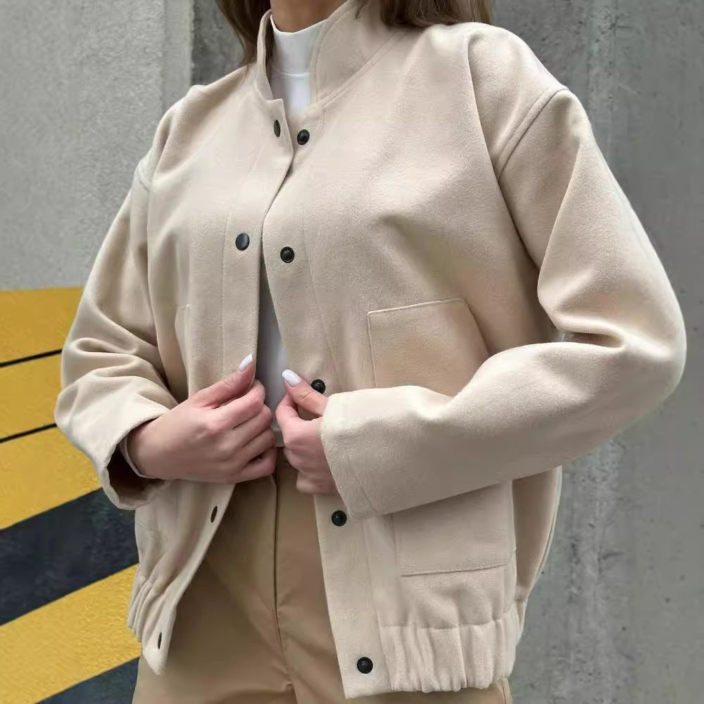 Stand-up Collar All-match Top Long Sleeve Jacket Coat