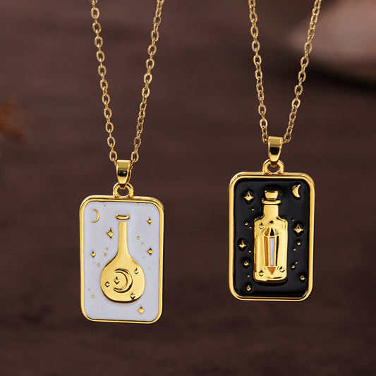 Retro Style Moon Necklace Female Dark Dripping Oil