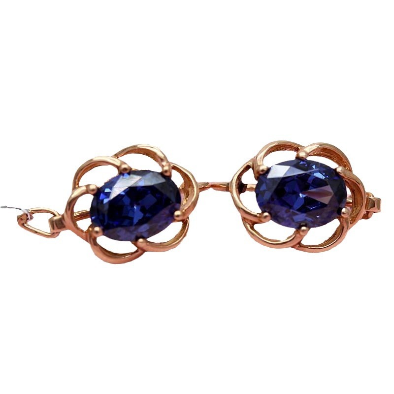 Inlaid Blue Stone Lace Purple Gold Earrings