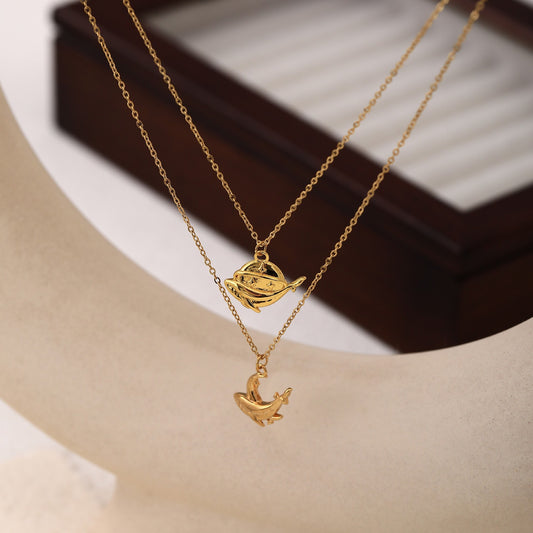 Stainless Steel Fashion Sun Moon Whale Necklace