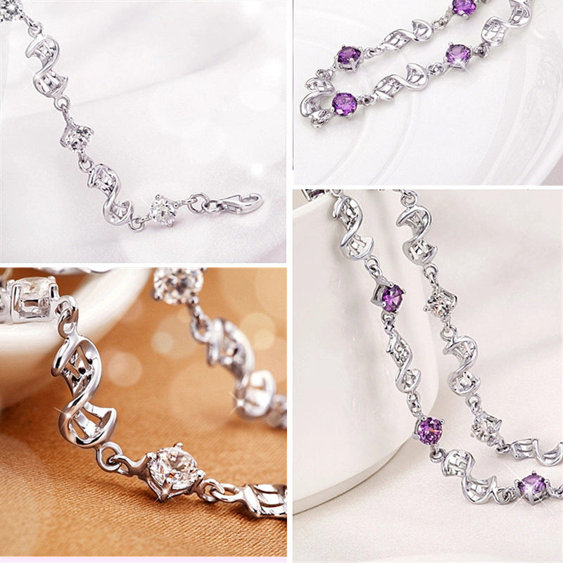 Red Bean Amethyst White Gold Plated 8-shaped Bracelet