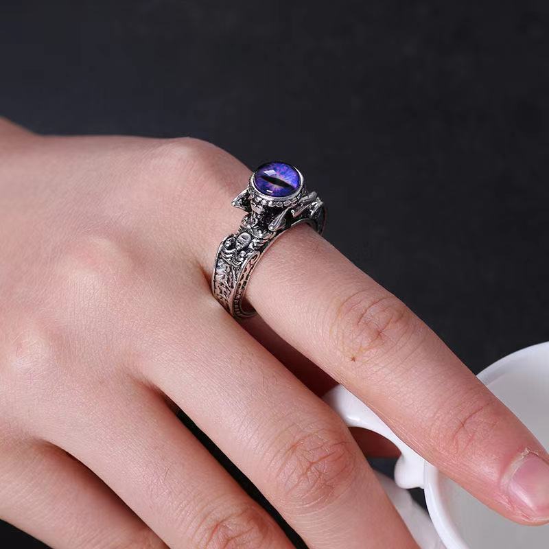 Fashion European And American Style Rock Personality Men And Women Inlaid Skull Magic Eye Hip Hop Ring