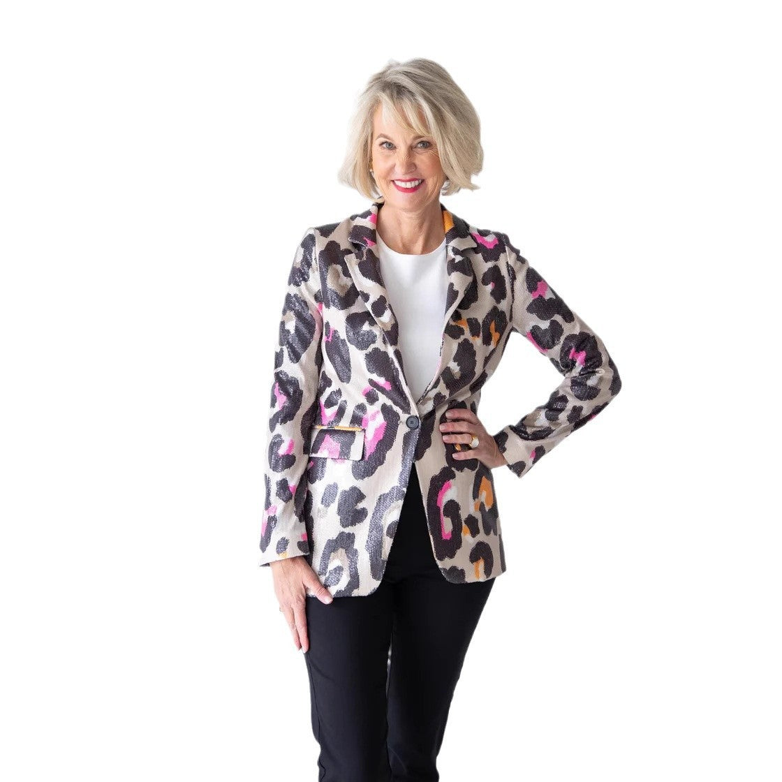 Fashion Slim-fit Printed Button V-neck Long-sleeved Jacket