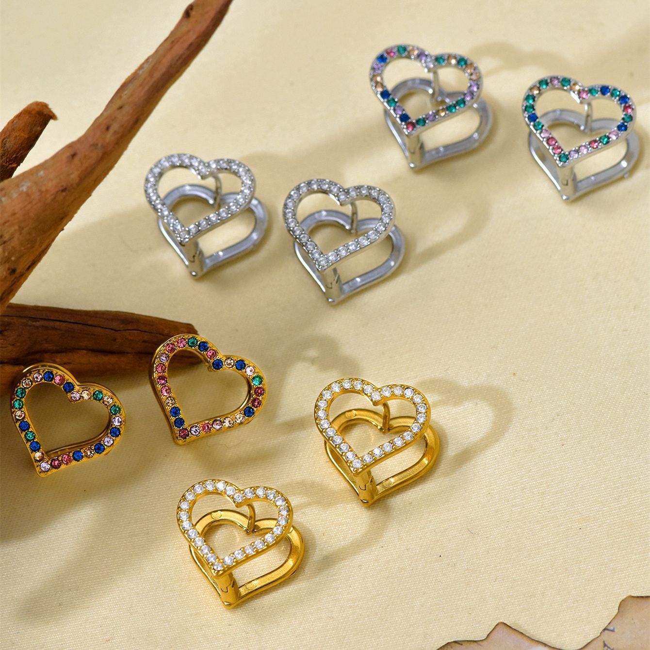 Stainless Steel Double-sided Love Color Zircon Earrings