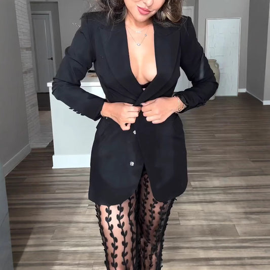 Long Sleeve Suit Midriff Outfit Two-piece Loose Women