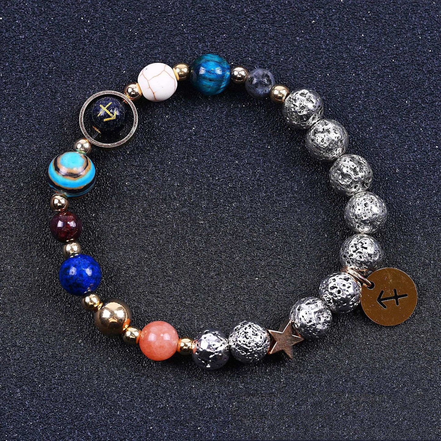 Twelve Constellation Blue San Lettering Bracelet Antique Silver Volcanic Stone Bracelet