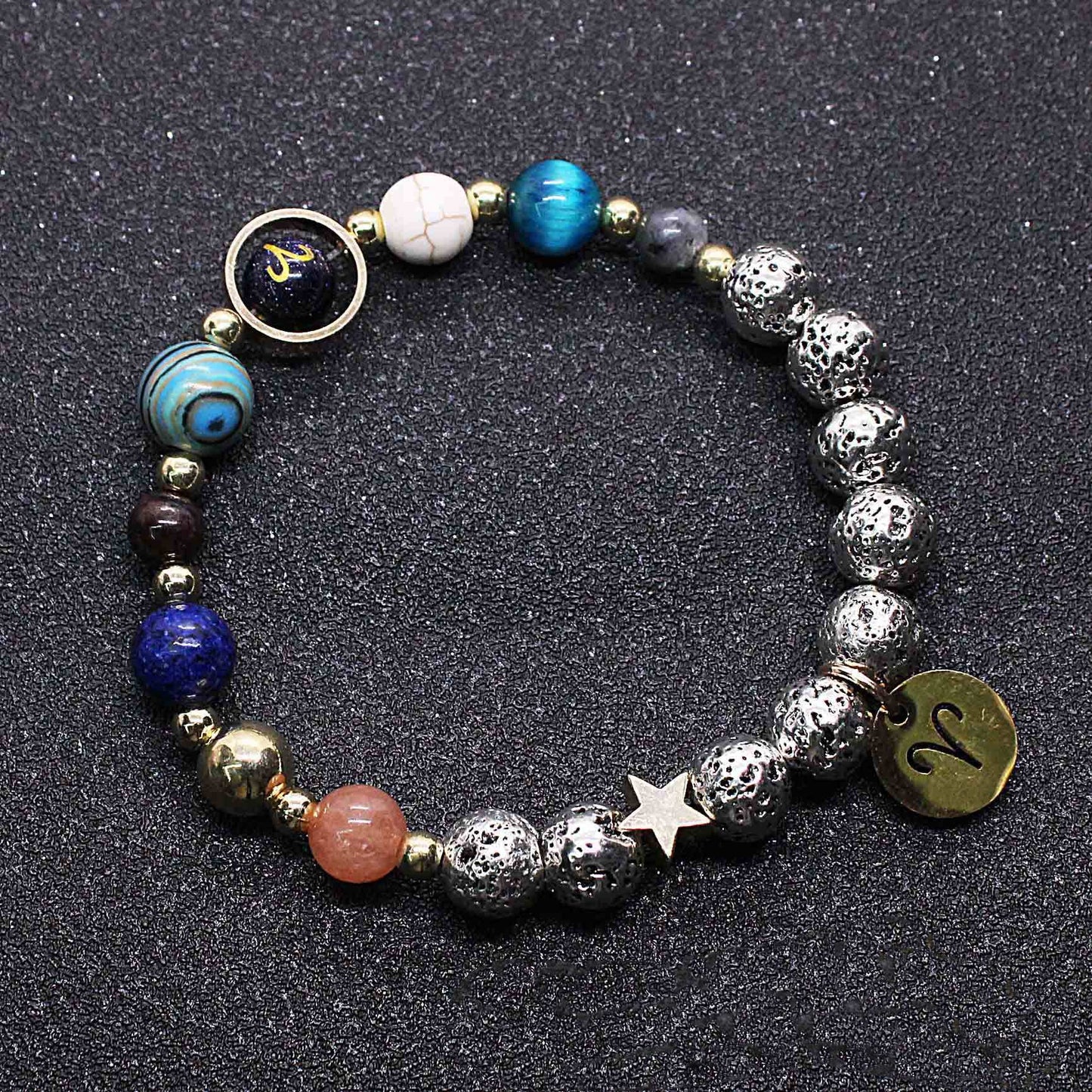 Twelve Constellation Blue San Lettering Bracelet Antique Silver Volcanic Stone Bracelet