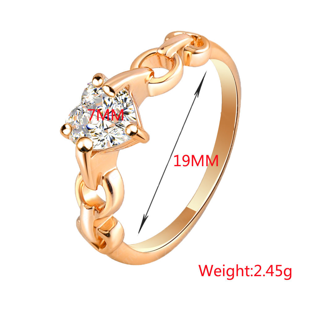 Trend Chain Heart-shaped Zircon Ring