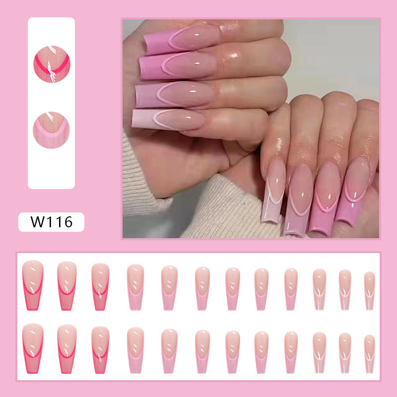 Ladies Pink Gradient Color Wear Long Nail Stickers