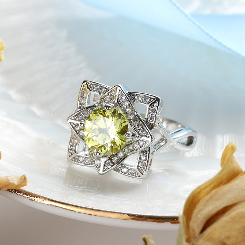 Fashion Flower Zircon Geometric Ring