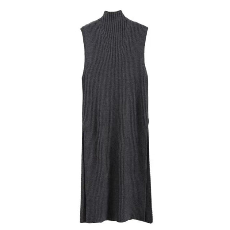 Half Turtleneck Split Outer Sweater Vest Jumper Skirt