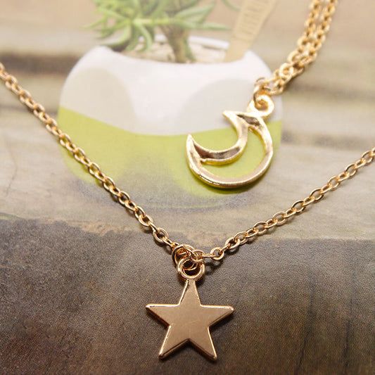 Metal Hollow Crescent XINGX Multi-layer Necklace