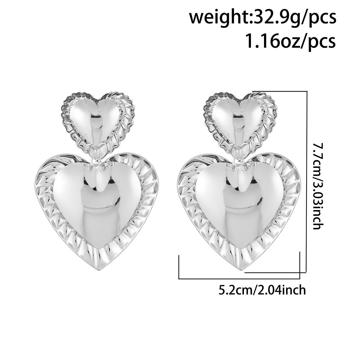 Exaggerating Heart-shapaed Metal Alloy Earrings Niche Texture