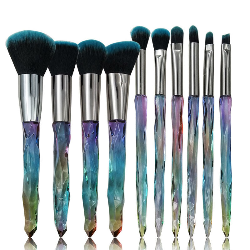 Clear crystal diamond handle makeup brush set