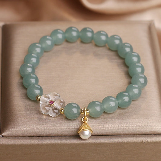 Blue Water Jade White Crystal Flower Bracelet For Women