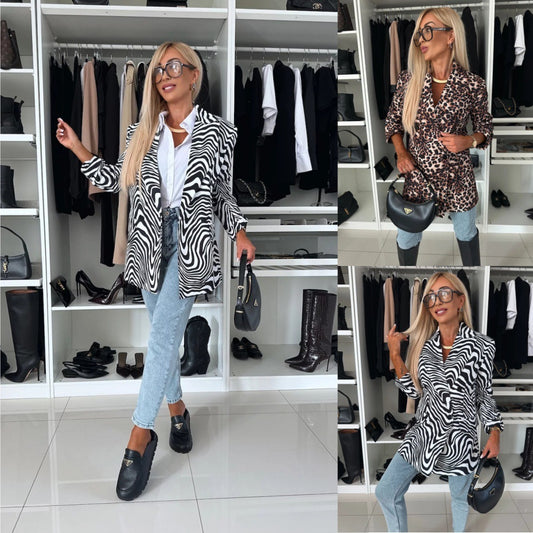 Personality Zebra Pattern Long Sleeve Suit Coat Women