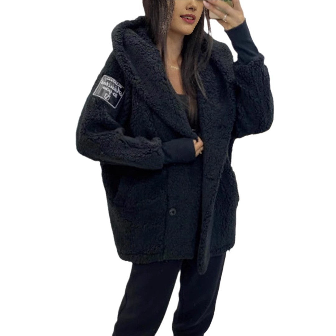 Women's Plush Loose Hooded Coat