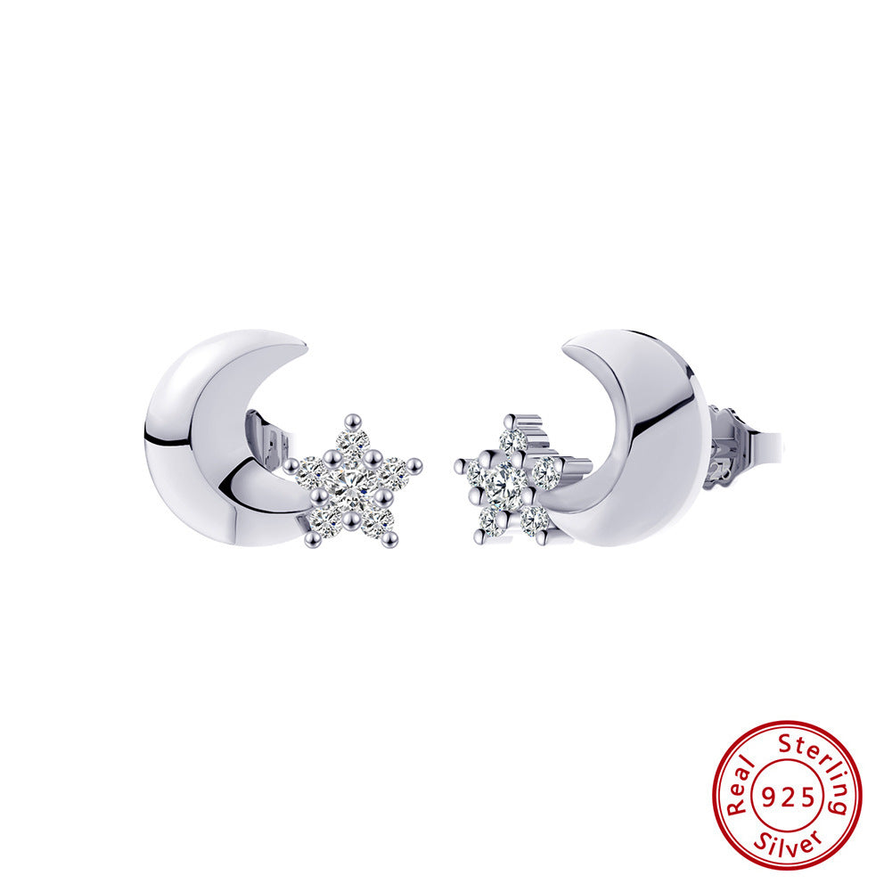 Sun Moon Star Zircon-encrusted Stud Earrings Female Small And Simple