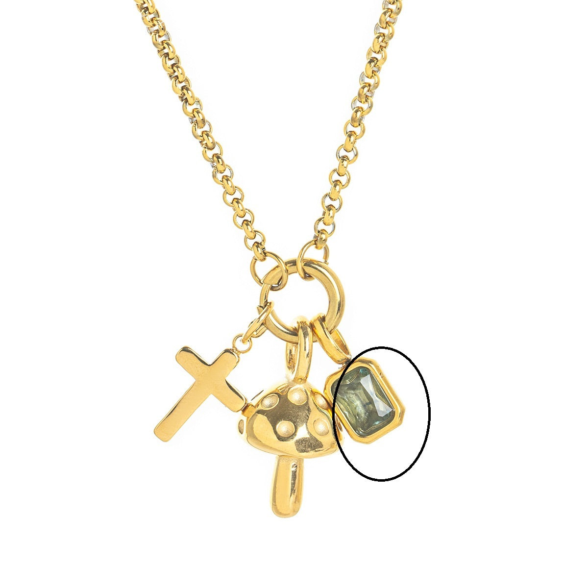European And American Fashion Commuter Stainless Steel Cross Shelf Mushroom Pendant Niche Color Zircon Necklace