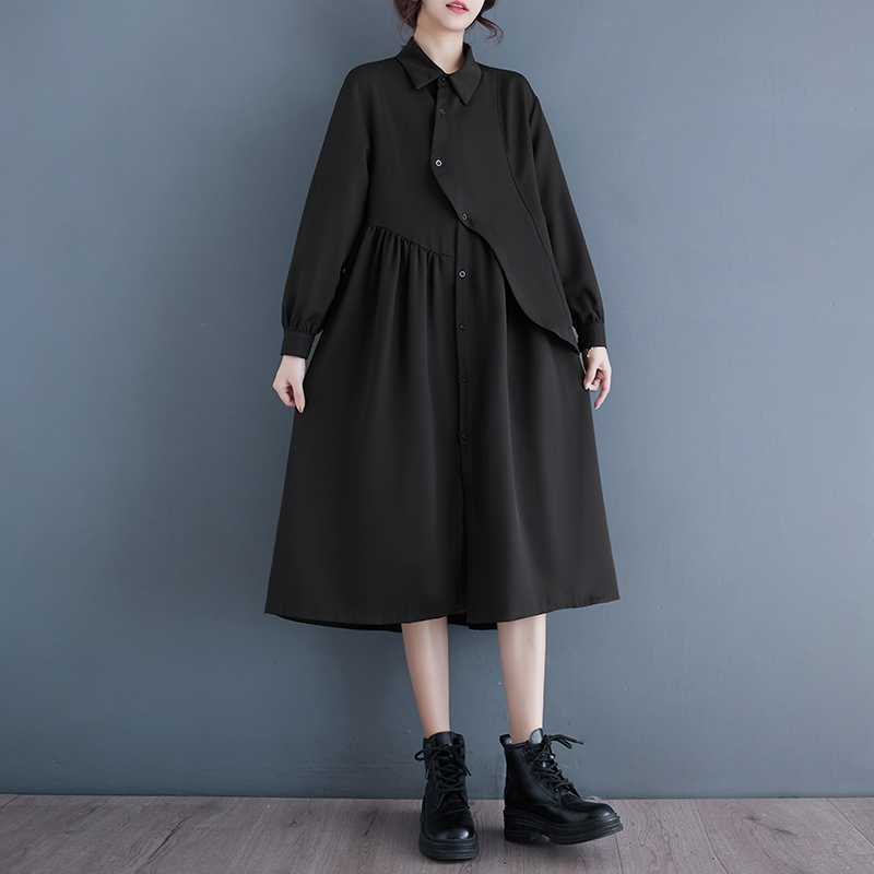 Irregular Niche Hepburn Wind Black Shirt Dress