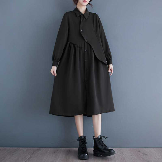 Irregular Niche Hepburn Wind Black Shirt Dress
