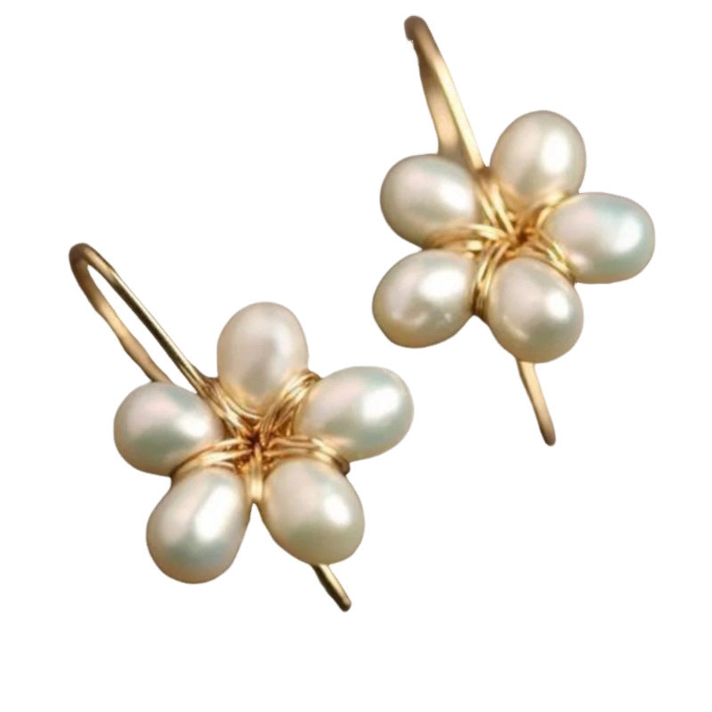 Flower Shape White Pearl Ear Hook Creative Earrings