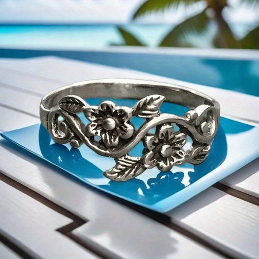 Vintage Flower Alloy Ring For Women