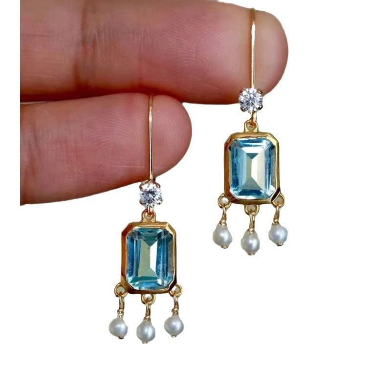 Small Chic Sea Blue Topaz Earrings