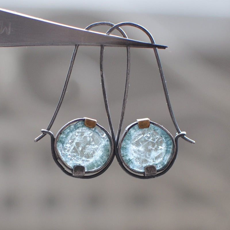 Moonstone Double Color Light Blue Round Earrings For Women