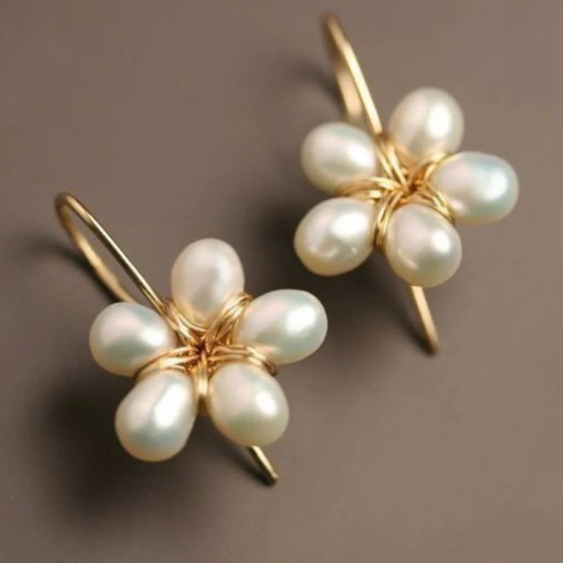 Flower Shape White Pearl Ear Hook Creative Earrings