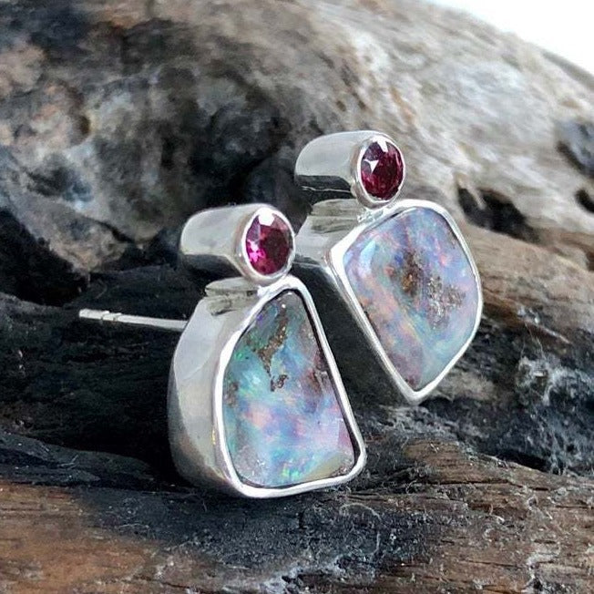 Australia Rainbow Color Opal Stud Earrings