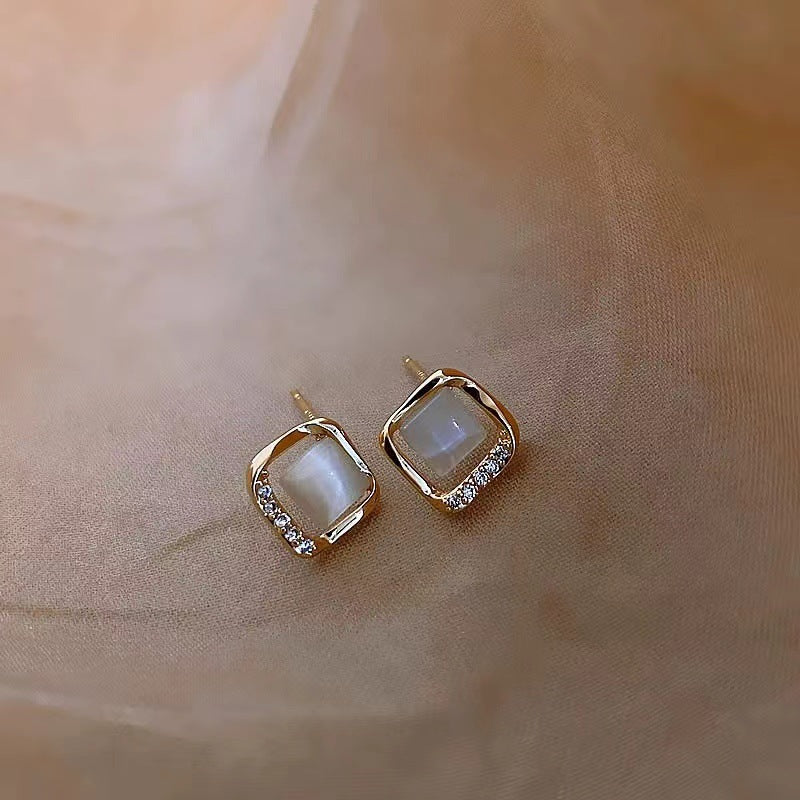 French Entry Lux Opal Small Square Stud Earrings