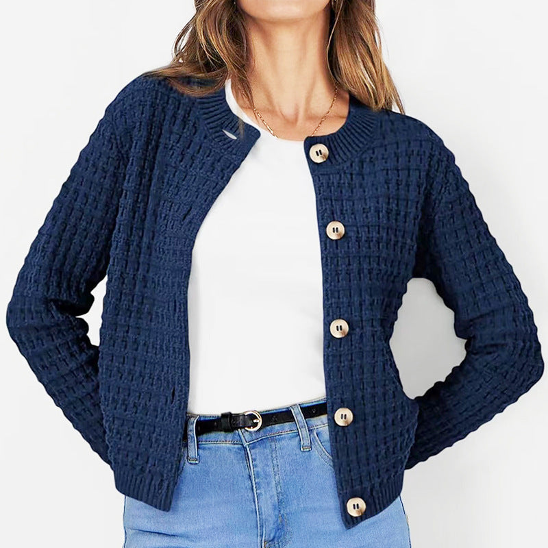 Women's Temperament Crew Neck Knitted Sweater Coat