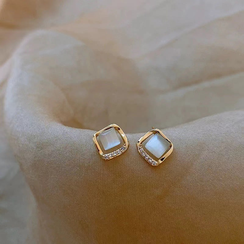 French Entry Lux Opal Small Square Stud Earrings