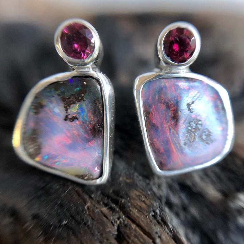 Australia Rainbow Color Opal Stud Earrings