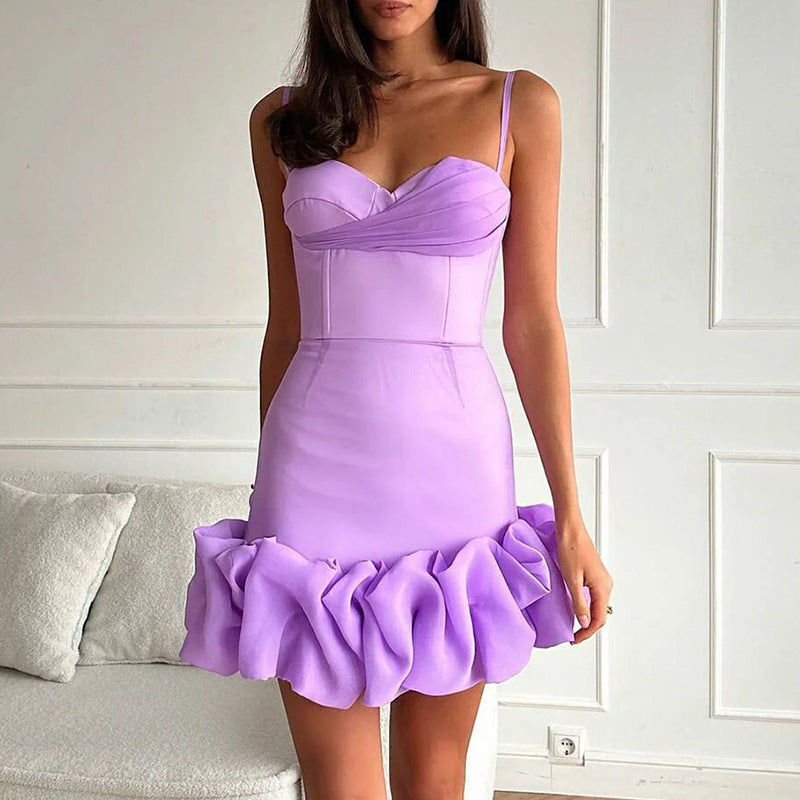 Women's Pleated Skirt Slim Strap Dress