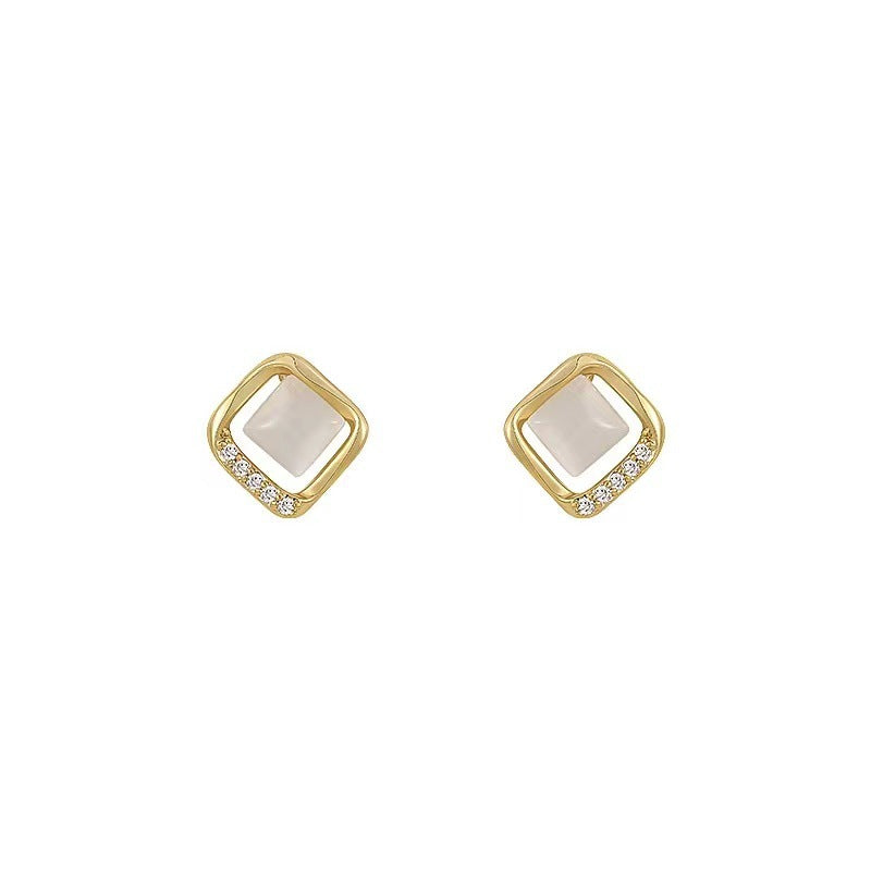 French Entry Lux Opal Small Square Stud Earrings