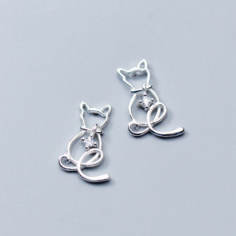 Lady Simple Cute Alloy Cat Earrings