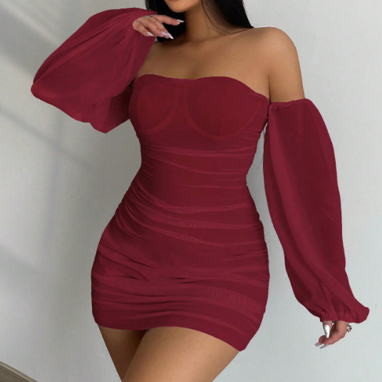 Sexy Off-neck Dress Long Sleeve Pullover Hip