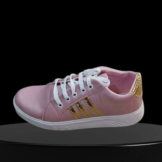 Women's Leather Casual Joggers (Pink,Golden Design)