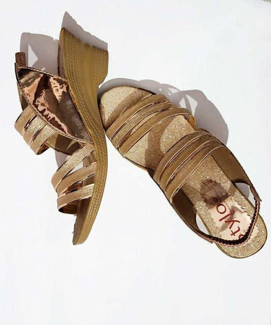 Women Rexine Fancy Wedge Sandals (Brown)