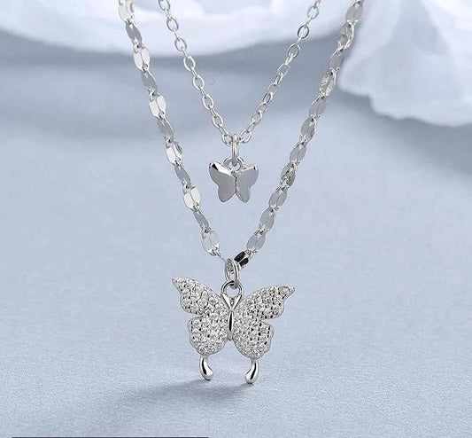 1 Pc Alloy Silver Plated Double Layered Butterfly Design Pendant