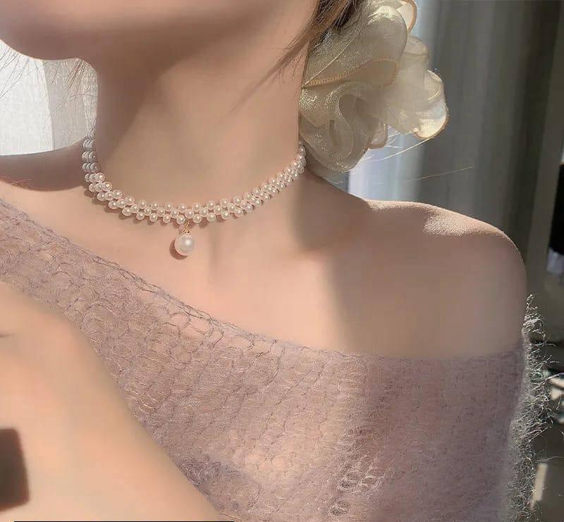 1 Pc Resin Elegant Pearl Stones Choker