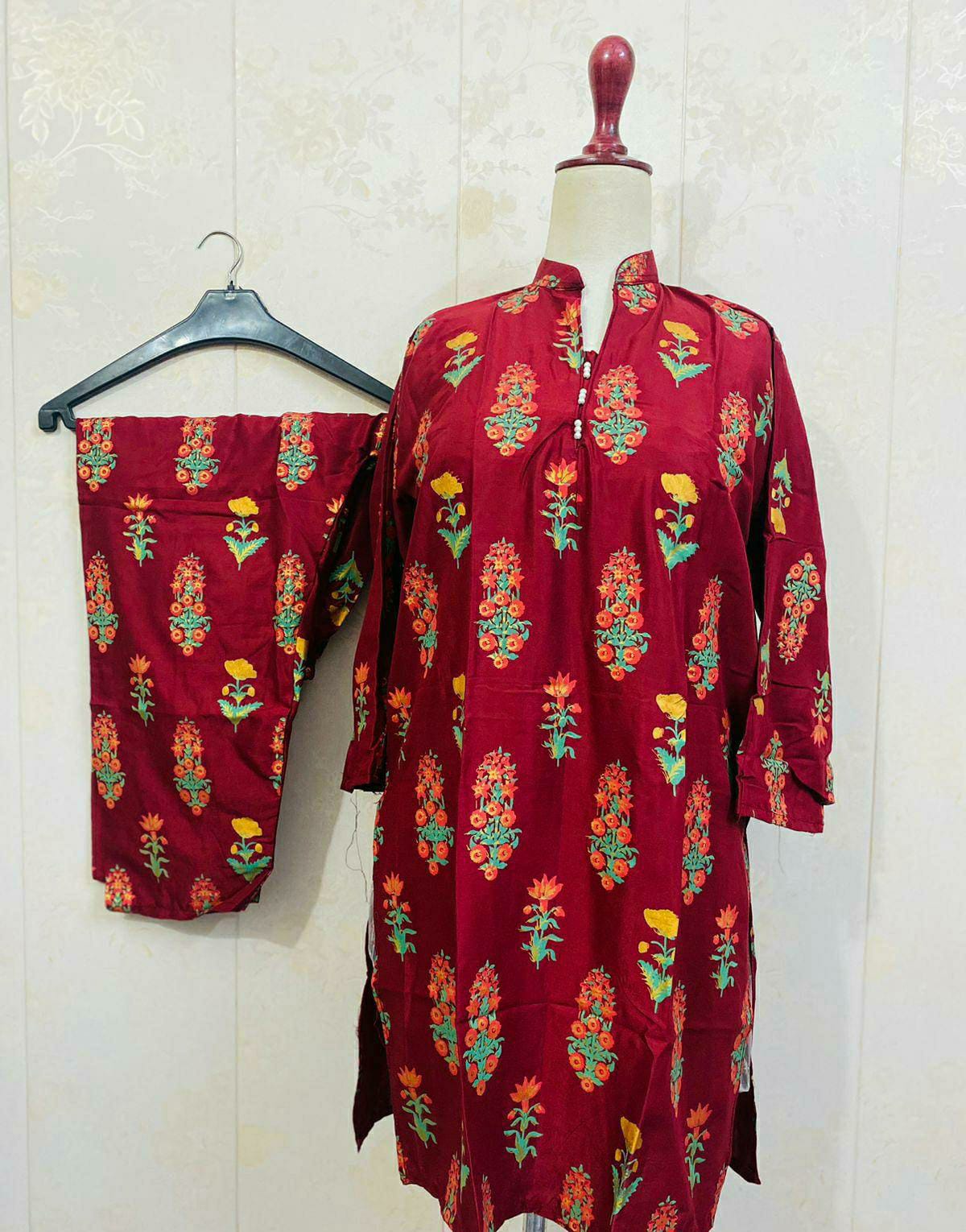 Lawn 2Pc Suit (Red)